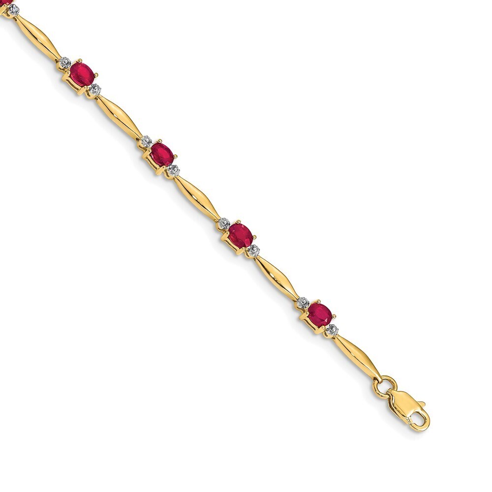 14k Yellow Gold Diamond And Oval Ruby Bracelet